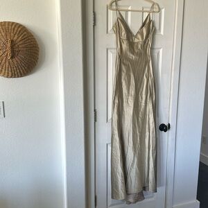 Richard Tyler silk champagne beige evening gown dress